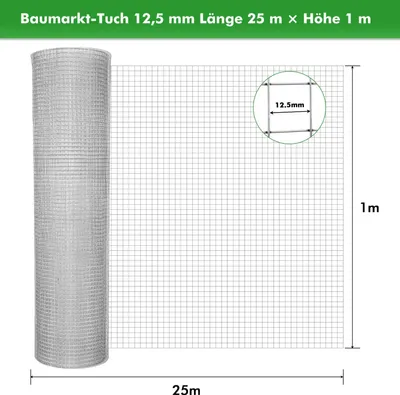 Produktbild von Gartenzaun Drahtgeflecht - Metall Maschendrahtzaun - Hühnerzaun - Schutznetz für Gemüsegarten - 25 m Länge x 1 m Höhe