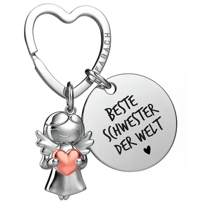 Produktbild von Zus Cadeau Beschermengel mit Herz und Gravur - Geluksbrenger für Geschwister - Bruder und Schwester Geschenk - Herzförmiger Schlüsselanhänger aus Metall