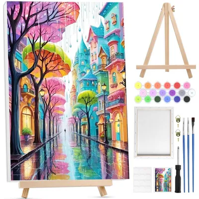 Productafbeelding van Kleurplaten voor volwassenen met frame en schildersezel, 20x30 cm, landschap