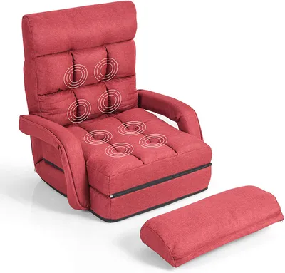 Produktbild von Klappsessel Schlafsofa Klappbar, Klappsofa gepolstert Bodensofa, Klappstuhl Faul Sofa Verstellbar, Schlafsessel mit Bettfunktion, Liegesessel für Wohnzimmer Büro Schlaffzimmer (Rot)