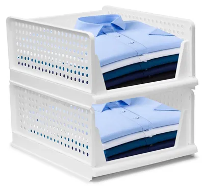 Image de Lot de 2 boîtes de rangement empilables - Blanc, plastique, 43 x 33,5 x 18,5 cm