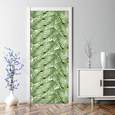 Produktbild von Dekorative Abnehmbarer Wandsticker Türtapete selbstklebend Klebefolie Grüne Palmblätter 85 x 200 cm