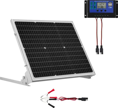 Produktbild von Monokristallines Solarpanel-Set - 12V 50W - MPPT-Laderegler - Batterieladegerät - Verstellbare Halterung - IP65 Wasserdicht - Für Auto, Boot, Wohnmobil, Anhänger, Hausdach