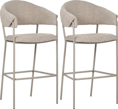 Image de Casa Dolce Chaise de bar SALAMBETI, Lot de 2, Beige, 56x58x113 cm, pieds métalliques avec repose-pieds, dossier ouvert