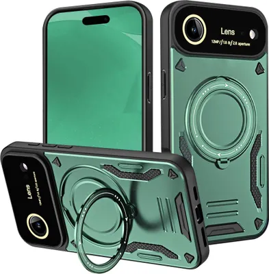 Produktbild von Rüstung Handyhülle für iPhone Air Dual-Layer Magnetisches Ringhalter Ständer Magsafe Hülle Grün