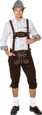 Oktoberfest-Hose braun Latzhose in Lederoptik für Herren von Vorne