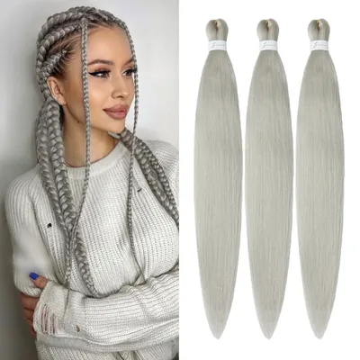 Image de Flechthaar, cheveux synthétiques de 32 pouces, lot de 3, couleur argent, pour les tresses africaines