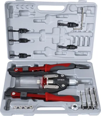 Produktbild von STIER Universal-Nietzangen-Satz, 11-teilig, für Blindnieten und Blindnietmuttern, inklusive Maulschlüsselsatz, aus hochwertigem Stahl, Nietzange, Nietmutternzange Set, rivet tool