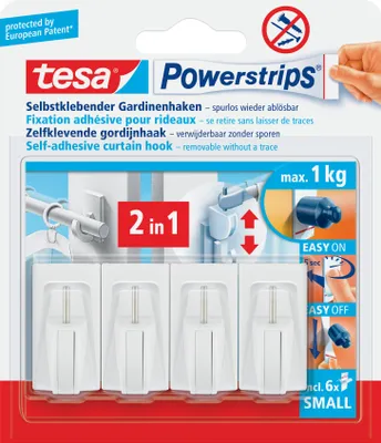 Produktbild von tesa Powerstrips háčiky na záclony biele odolné voči UV žiareniu 4 kusy