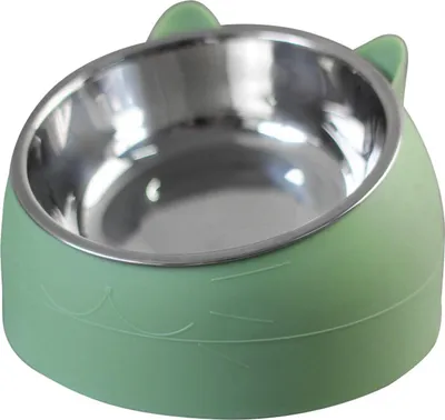 Produktbild von Tierfutter-Wassernapf aus Edelstahl, abnehmbar, rutschfest, Cartoon-Form, Futternapf für Hunde und Katzen, grün