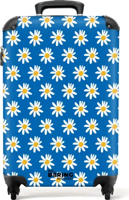 Produktbild von NoBoringSuitcases.com® Koffer Handgepäck Trolley Rollkoffer Kleine Reisekoffer mit 4 Rollen - Blau mit Gänseblümchen - Cabin Size < 55x40x23 cm & 55x40x20 cm - Fotokoffer - Kabinenkoffer - BoardgepäckHandgepäck Koffer 55x35x20 cm, 36L,