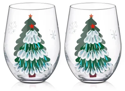 2er-Set fußlose Weingläser 560 ml, Weihnachtsdesign, handbemalt