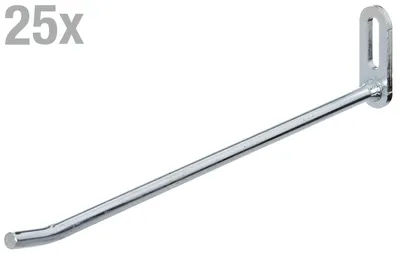 Immagine prodotto di Alberts 862183 Gancio per lamiera forata, angolare, zincato blu, profondità gancio 200 mm, acciaio tondo Ø7 mm, set da 25