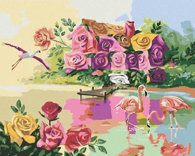 Produktbild von Zuty - Malen nach Zahlen - FLAMINGOS AM HAUS DER ROSEN (D. RUSTY RUST), 40x50 cm, ohne Keilrahmen