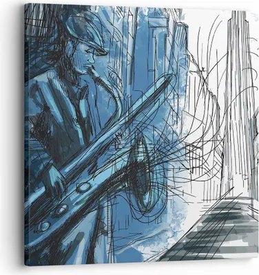 Produktbild von Bild auf Leinwand - Leinwandbild - Einteilig - Saxophon Musiker Zeichnen - 30x30cm - Wand Bild - Wanddeko - Wandbilder - Leinwanddruck - Bilder - Wanddekoration - Leinwand bilder - AC30x30-4148