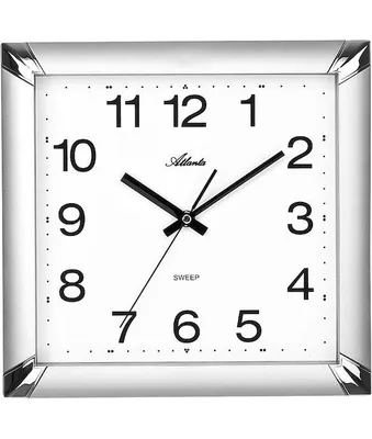 Produktbild von Atlanta 4457/19 Wanduhr Quarz analog silbern eckig leise ohne Ticken