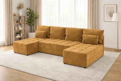 Zdjęcie produktu dla Duży narożnik DOMINO U FIT z funkcją spania i pojemnikiem na pościel sofa do salonu