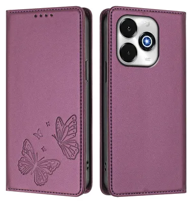 Obrázek produktu pro Kožené pouzdro pro Umidigi G100X, motýlí ražbou, peněženkové flip pouzdro se stojánkem Fialová