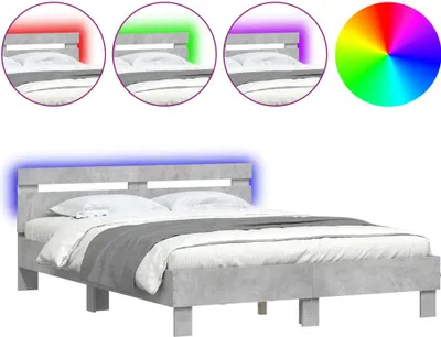 Produktbild von vidaXL Bettgestell mit Kopfteil LED-Beleuchtung Betongrau 150x200 cm