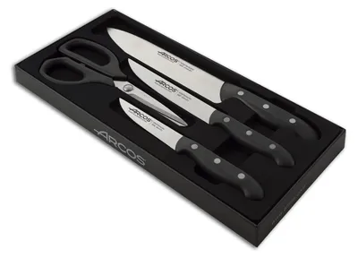 Produktbild von Küchenmesserset Kochmesser Gemüsemesser - 4-teilig - Edelstahl - Schwarzer Griff - Ergonomische Form