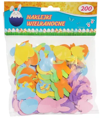 Zdjęcie produktu dla Naklejki świąteczne WIELKANOC samoprzylepne mix wzorów 200 sztuk