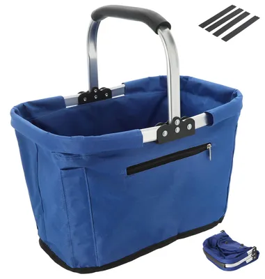 Produktbild von Einkaufskorb faltbar blau Aluminium Polyester 600D 42x40x28cm Korb Tragekorb Shopper mit Griff Picknickkorb gestützter Boden verstärkt