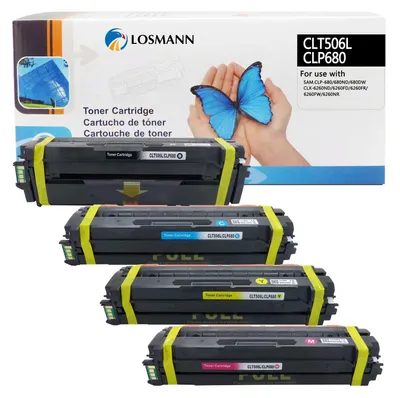 Productafbeelding van LOSMANN 4x tonercartridge, compatibel met Samsung CLT-506L CLT-K506L C506L M506L Y506L, vervanging voor Samsung CLP-680 CLP-680DW CLP-680ND CLX-6260FD 6260FR CLX-6260FW CLX-6260ND CLX-6260, premium lijn, lasersprinters