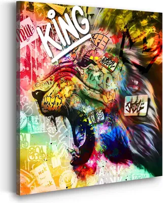 Produktbild von Leinwandbild Wandbild Löwe Street Art Kunstdruck XXL Wanddeko: 60x60x2cm