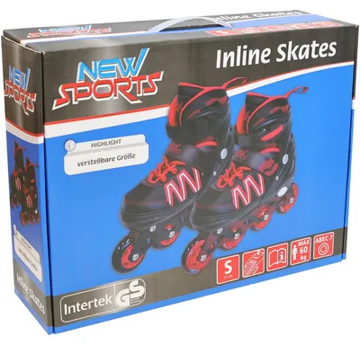 Produktbild von New Sports Inlineskates schwarz rot verstellbar ABEC 7 Größe 31-34