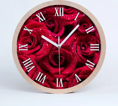 Produktbild von Holzuhr 25fi cm wanduhr - weiße Spitzen - Tropfen auf Rosen