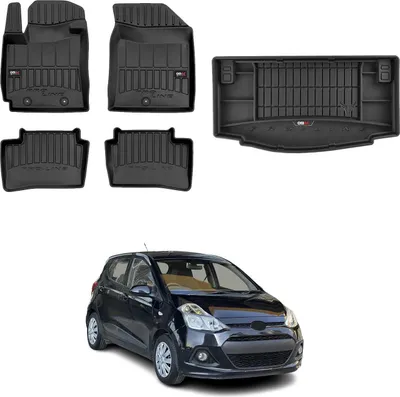 Immagine prodotto di Set di tappetini e fodere per bagagliaio OMAC per Hyundai i10 2013-2019 in gomma nera 5x