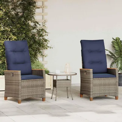 Produktbild von Verstellbarer Gartenstuhl 2 pcs Grau und Marineblau Poly-Rattan - Gartenstühle DE1104