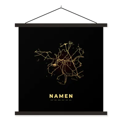 Produktbild von MuchoWow® Textilposter Stadtplan - Karte - Belgien - Namur - Frankreich - Gold 120x120 cm mit schwarzem Rahmen - Aufhängungsset