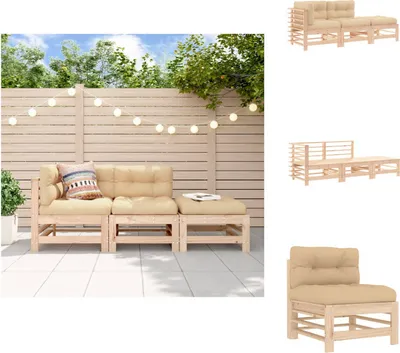 Produktbild von vidaXL 3-tlg. Garten-Lounge-Set mit Kissen Massivholz -  Gartenmöbel-Sets