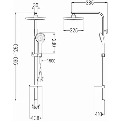 Produktbild von mexen Duschsäule Schwarz, Quadratisch, Q05 (Serie Q), mit Griff, Regendusche, Seifenschale, 798050595-70