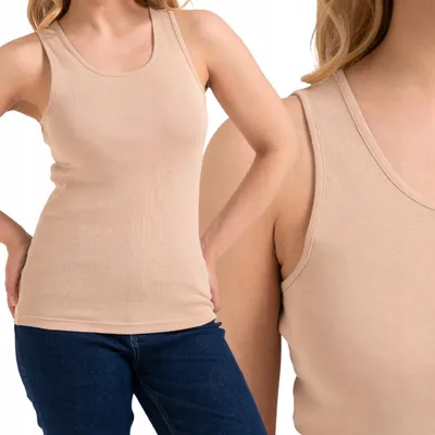 Immagine prodotto di Top - Canotta taglia XL - Top da donna beige - Top in cotone - Maglietta senza maniche