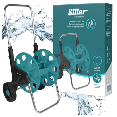 Produktbild von Sillar Gartenschlauch Aufwickelwagen 60m mit Teleskopgriff – Wassertrommel für Gartenbewässerung