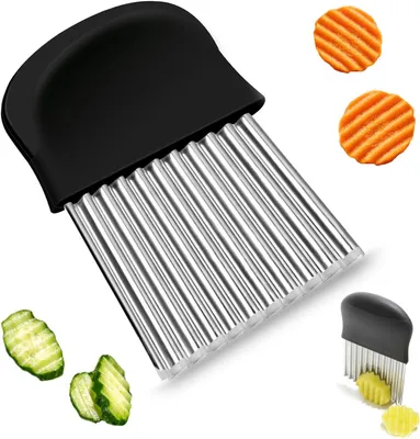 Produktbild von Wellenschneider Riffelmesser aus Edelstahl Pommesschneider Kartoffelschneider Zubehör Edelstahl für Gemüse Pommes Kartoffeln Butter und Obst (Schwarz)
