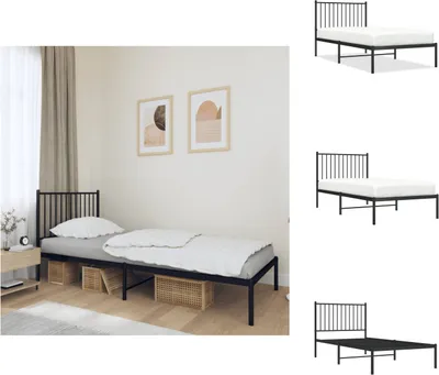 Image de vidaXL Cadre de lit avec tête de lit Métal Noir 90x190 cm - Lits et Sommiers