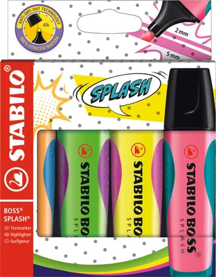 Immagine prodotto di Evidenziatore - STABILO BOSS SPLASH - confezione da 4 - giallo, arancione, verde, rosa