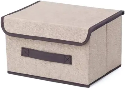 Obrázok produktu pre 3 kusy úložných boxov z látky, košík na uskladnenie s vekom, objem 8 litrov, úložné boxy na oblečenie, skladateľný organizér z látky s vekom, úložný box v béžovej farbe (255 x 190 x 160 mm)