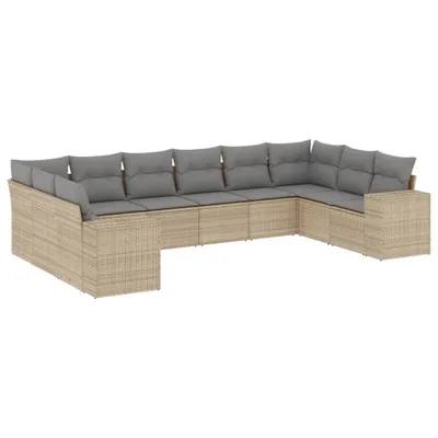 Produktbild von Modulares Garten-Sofa-Set 10-tlg., Poly Rattan Beige, UV-beständig, mit Stauraum & wasserabweisendem Beutel, abnehmbare Kissen Hellgrau