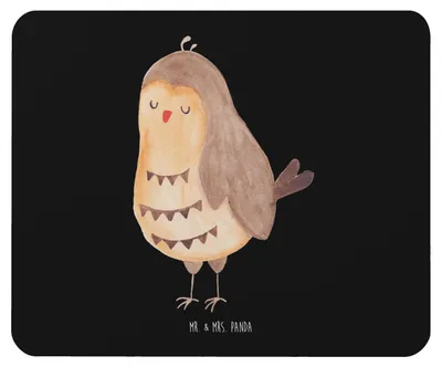 Produktbild von Mr. & Mrs. Panda Mousepad Eule Zufrieden - Schwarz - Geschenk, pc mausunterlage, Mauspad, glücklich, Mouse Pad, mousematte, Owl, Hochzeitstag, mausteppich, Liebe Spruch