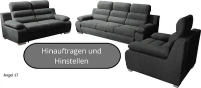 Produktbild von Polstergarnitur DENVER 3+2+1, Schlaffunktion und verstellbare Kopfstützen, Schwarz