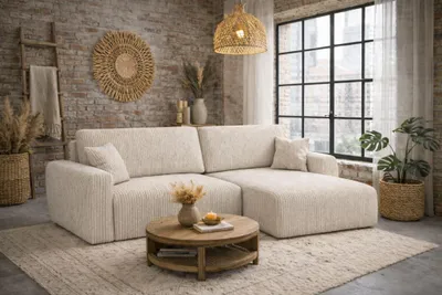 Produktbild von Kaiser Möbel Ecksofa mit Schlaffunktion und Bettkasten, Ariel XL, Cordstoff, Stoff Poso, Beige, Rechts