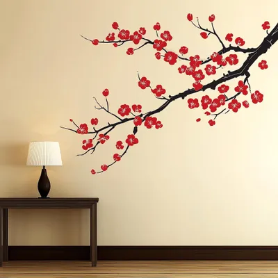 Obrázok produktu pre Decords – Nástenná dekorácia, vetvička s marhňovými kvetmi v ázijskom štýle, 280 cm