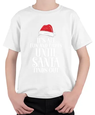 Produktbild von It's all fun and games until Santa finds out - Weihnachten Kinder T-Shirt, Weiß, 128