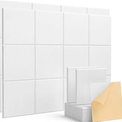 Immagine prodotto di Set di pannelli fonoassorbenti, 10 pezzi, pannelli fonoassorbenti quadrati, autoadesivi, fonoassorbenti, ad alta densità, per la casa o l'ufficio domestico, studi di registrazione, sottotetto, 30×30 cm, bianchi