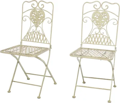Produktbild von 2x Gartenstuhl Stuhl Bistrostuhl Garten Eisen antik Stil creme weiß