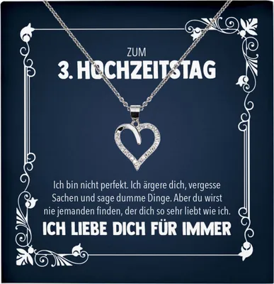 Produktbild von 22Feels Ehefrau zum 3. Hochzeitstag Geschenk Ich Liebe Dich Frauen Herz Halskette Damen Collier mit 23 Zirkonia Steinen (Damen Silber 925/000 Schmuck)